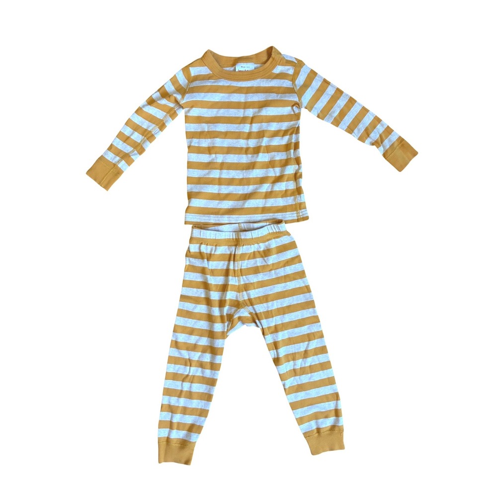 Hanna Andersson Kids Yellow White Striped Organic Cotton Pajama Set Size 90 US 3